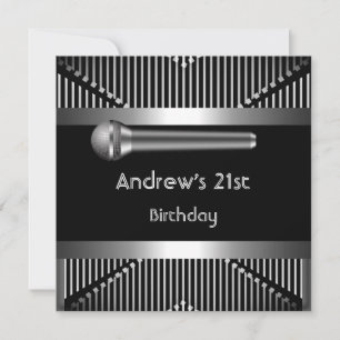 Invitación Cumpleaños 21 del hombre Micrófono de metal negro