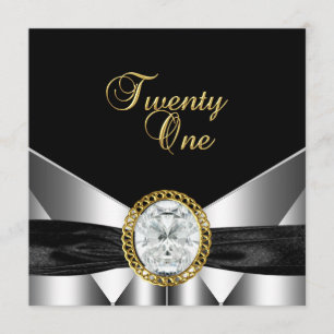Invitación Cumpleaños 21 Diamante Joyas Negro Plata Oro