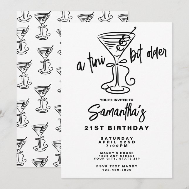 Invitación Cumpleaños 21 divertido Doodle Un poquito mayor (Anverso / Reverso)