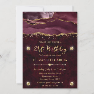 Invitación Cumpleaños 21 Elegante Agata Brillante Rojo y Dora