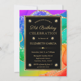 Invitación Cumpleaños 21 Elegante Arcoíris con Brillo de Ágat
