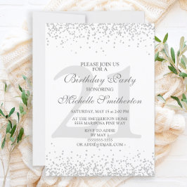 Invitación Cumpleaños 21 Elegante Blanco Gris Plateado Brilla