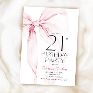 Invitación Cumpleaños 21 Elegante Coqueta con Lazo Rosa