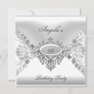 Invitación Cumpleaños 21 Elegante Joya Blanca Plateada