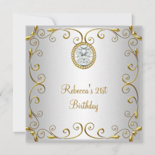 Invitación Cumpleaños 21 Elegante Joya de Diamante de Oro Bla