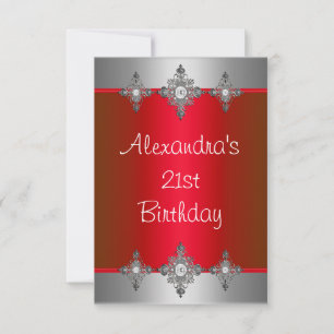 Invitación Cumpleaños 21 Elegante Joya Plateada Roja
