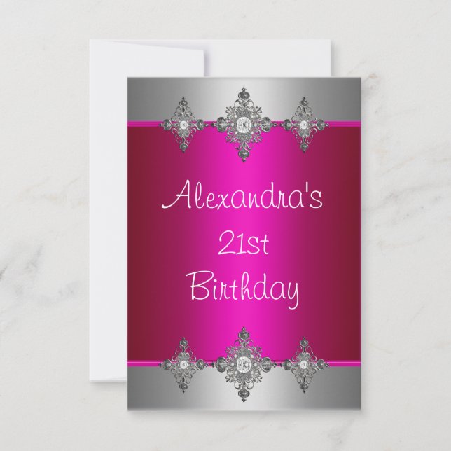 Invitación Cumpleaños 21 Elegante Joya Plateada Rosa (Anverso)
