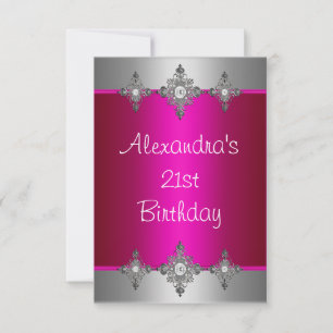 Invitación Cumpleaños 21 Elegante Joya Plateada Rosa