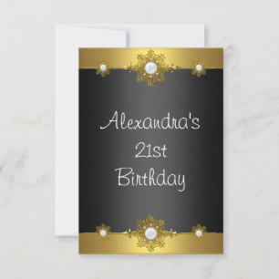 Invitación Cumpleaños 21 Elegante Joyero Dorado Negro Blanco