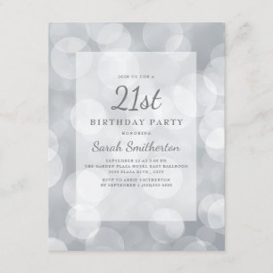Invitación Cumpleaños 21 Elegante Mono Glitter Plateado