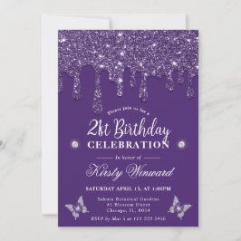 Invitación Cumpleaños 21 Elegante Purpura con Glitter que Got