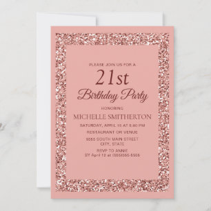 Invitación Cumpleaños 21 Elegante Rosa Brillante para Mujeres