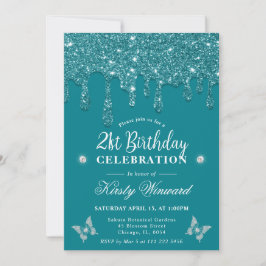 Invitación Cumpleaños 21 Elegante Verde Azul Brillante con Pu