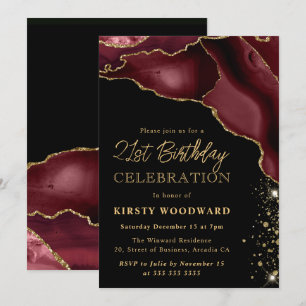 Invitación Cumpleaños 21 en Burgundy y Glitter Agata Dorado