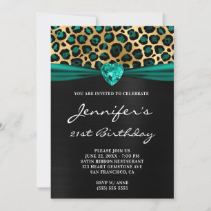 Invitación Cumpleaños 21 en negro oro verde azulado estampado
