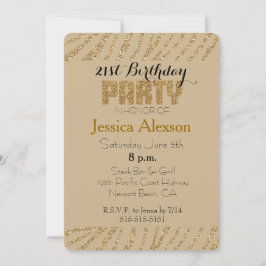 Invitación Cumpleaños 21 falso brillo estampado cebra dorado 