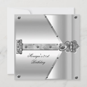 Invitación Cumpleaños 21 Fiesta Cerraduras Bisagras Metal Pla
