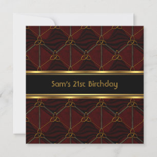 Invitación Cumpleaños 21 Fiesta Cuero Negro Hombre Dorado