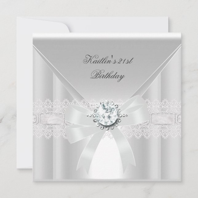 Invitación Cumpleaños 21 Fiesta Joya Perla Blanca (Anverso)