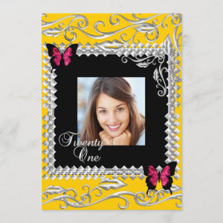 Invitación Cumpleaños 21 Fiesta Mariposas Rosas y Negras