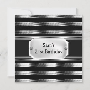 Invitación Cumpleaños 21 Fiesta Metal Negro Hombre Hombres