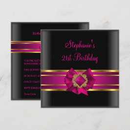 Invitación Cumpleaños 21 Fiesta Negro Rosa Seda Oro Joya