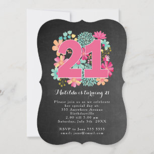 Invitación Cumpleaños 21 Fiesta Pizarra Pintada Floral