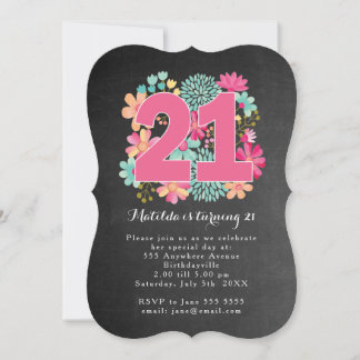 Invitación Cumpleaños 21 Fiesta Pizarra Pintada Floral