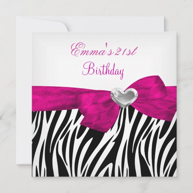 Invitación Cumpleaños 21 Fiesta Plata Rosa Negro Leopardo 5 (Anverso)