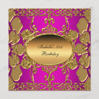 Invitación Cumpleaños 21 Fiesta Rosa Caliente Dorado Florecer