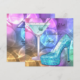 Invitación Cumpleaños 21 Fiesta Zapato de Martini Blanco Rosa