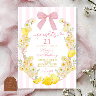 Invitación Cumpleaños 21 Fresca Limón Floral con Lazo Rosa