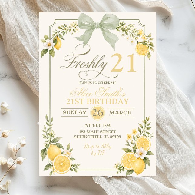 Invitación Cumpleaños 21 Frescamente Limón Verde Salvia (Subido por el creador)