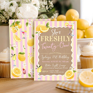 Invitación Cumpleaños 21 Frescamente Veintiuno Limones Rosa