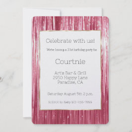 Invitación Cumpleaños 21 Girly Pink Tinsel Stripes
