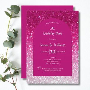 Invitación Cumpleaños 21 Glamour Brillo Rosa Blanco Femenino