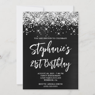 Invitación Cumpleaños 21 Glitter Plateado Ombre Negrita
