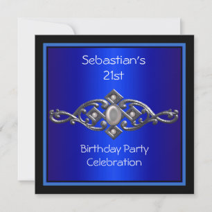 Invitación Cumpleaños 21 Hombre Rico Azul Negro Plata