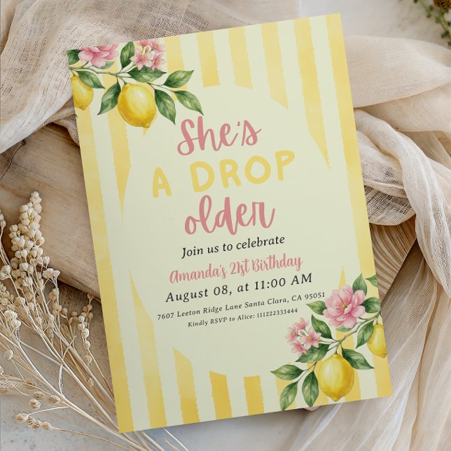 Invitación Cumpleaños 21 Lemon Yellow She's a Drop Older (Subido por el creador)