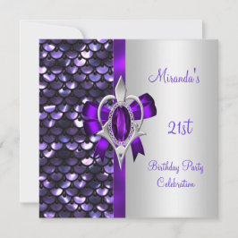 Invitación Cumpleaños 21 lentejuelas plateadas lazo diamante