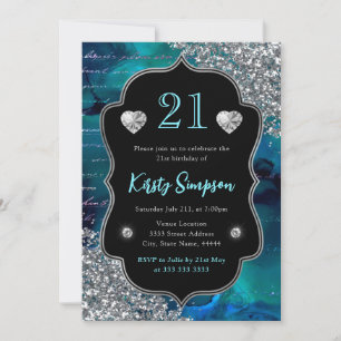 Invitación Cumpleaños 21 Letras de Sirena Iridescente Verde A