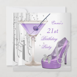 Invitación Cumpleaños 21 Martini Lila Blanca Zapato Perla
