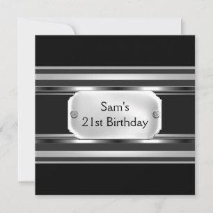 Invitación Cumpleaños 21 Metal Negro Plata Hombre Hombres