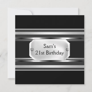 Invitación Cumpleaños 21 Metal Negro Plata Hombre Hombres