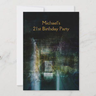 Invitación Cumpleaños 21 Metal Negro y Dorado Grunge Hombre