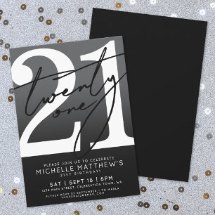 Invitación Cumpleaños 21 Moderno Blanco y Negro