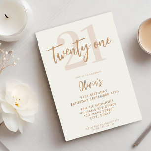 Invitación Cumpleaños 21 moderno marfil bronceado