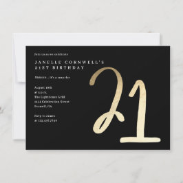 Invitación Cumpleaños 21 Moderno Minimalista de Tipo Dorado