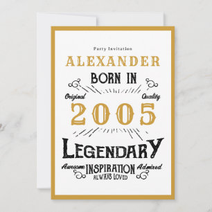 Invitación Cumpleaños 21 Nacido en 2005 Leyenda de Oro Blanco