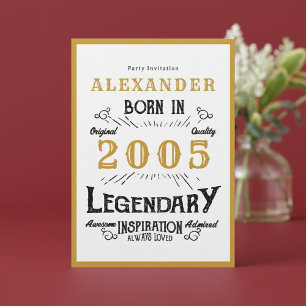 Invitación Cumpleaños 21 Nacido en 2005 Leyenda de Oro Blanco